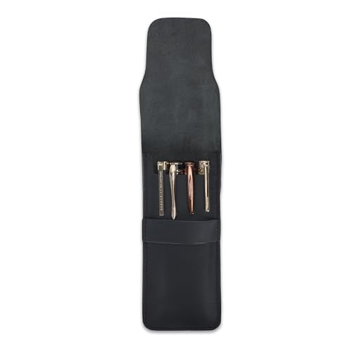 Leather Sleeve Case for Fountain Pens, Multi Holder Organizer, Handmade Full Grain Pouch, Durable Protective Cover, Classic Storage Gift (Black) - color: Black