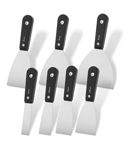 Bates- Putty Knife Set, 7 Pack, Carbon Steel, 1", 1.5", 2", 2.5", 3", 4", 5", Putty Knives, Drywall Knife Set, Putty Knife Scraper Tool, Spackle Knife Set, Paint Scraper Tool, Drywall Knifes Set - color: Black, size: 1", 1.5", 2", 2.5", 3", 4", 5"