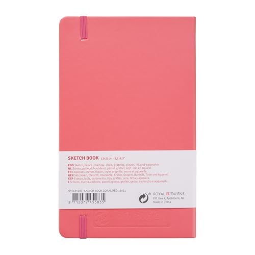 Talens Art Creation Sketchbook, Coral Red, 80 Sheets, 5.1 x 8.3 in | Hard-Bound Pocket Notebook, 140 GSM/94 lbs Paper, Acid-Free Cream Blank Paper, Ribbon Bookmark, and Elastic Closure - color: coral red, size: 13×21cm