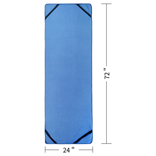 POLYTE Microfiber Non Slip Yoga Mat Towel, Secure Elastic Straps, 24x72 in - color: Blue