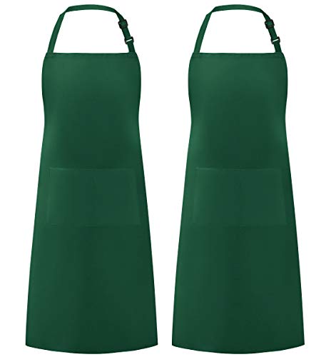 Syntus Apron for Men Women, Adjustable Cooking Kitchen Apron with 2 Pockets | Machine Washable, Firm Stitching, Stain Resistance, Long Tie Straps, 2 Pockets, Versatility, Unisex Use, Gift, BBQ - color: Basic Green Dark, style: 2 Polyester