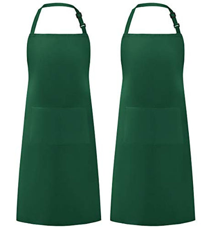 Syntus Apron for Men Women, Adjustable Cooking Kitchen Apron with 2 Pockets | Machine Washable, Firm Stitching, Stain Resistance, Long Tie Straps, 2 Pockets, Versatility, Unisex Use, Gift, BBQ - color: Basic Green Dark, style: 2 Polyester