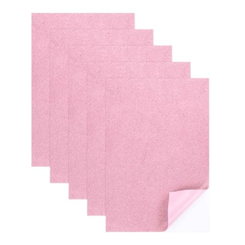 MECCANIXITY 5 Sheets Pink Shiny Foam Sheets with Adhesive Backing, 8x12Inch Self-Adhesive Shiny EVA Foam Sheets Sticky EVA Paper Stickers for Art Crafts Projects, DIY Party Decoration - color: Pink