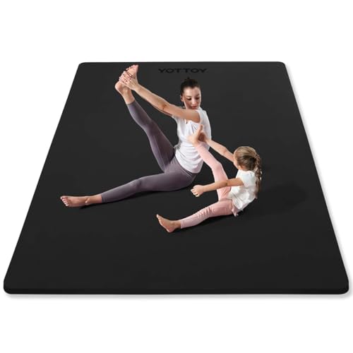 YOTTOY Large Yoga Mat (75 * 52 * 1/2inch),Extra Wide TPE Exercise Mat,Non-Slip Workout Mat for Pilates, Fitness, Barefoot, Home Gym Studio with Strap and Towel - color: Black, size: 75*52*1/4inch
