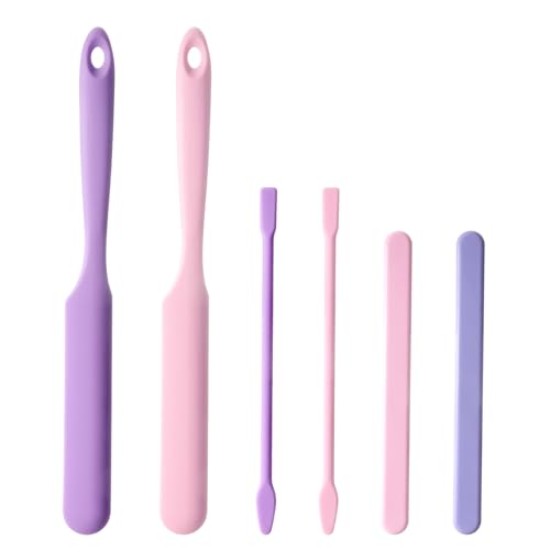 6 PCS Non-Stick Wax Spatulas Set, Silicone Wax Applicator Different Sizes Scrapers Reusable Silicone Stirring Stick For Home Salon Body Use (Pink&Pruple)