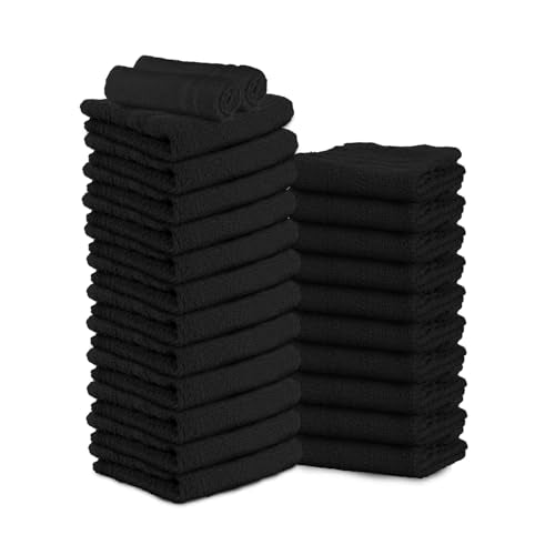24 Pack Black Hand Towels 100% Cotton Spa Towels 16x27 inches Highly Absorbable Facial, Gym, Hair and Face Towels in Bulk - color: Black, size: HAND TOWEL PACK OF 24 16X27