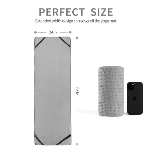 MICROFI Microfiber Hot Yoga Towel Mat, 24 x 72 inches, with Non-Slip Silicone Grip, Secure Fit Elastic Straps (Gray) - color: Gray