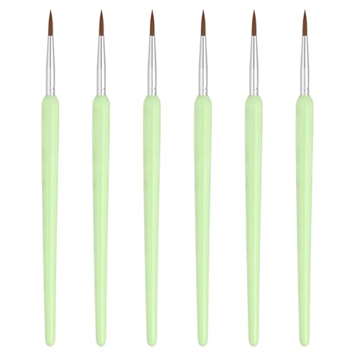 MECCANIXITY Miniature Detail Paint Brushes, 14mm Round Pointed Small Fine Tip Micro Paint Brushes for Fine Model Craft Art Face Acrylic Painting Oil Watercolor(Green, Pack of 6) - color: Green, size: 14mm