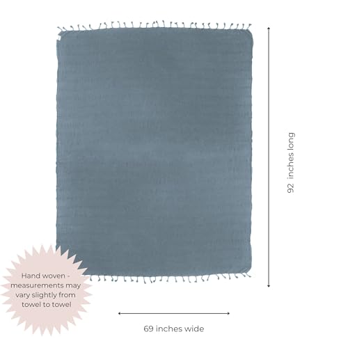 InfuseZen Large Stonewashed Organic Cotton Turkish Throw Blanket - Denim - color: Extra Large Denim (92" X 69")