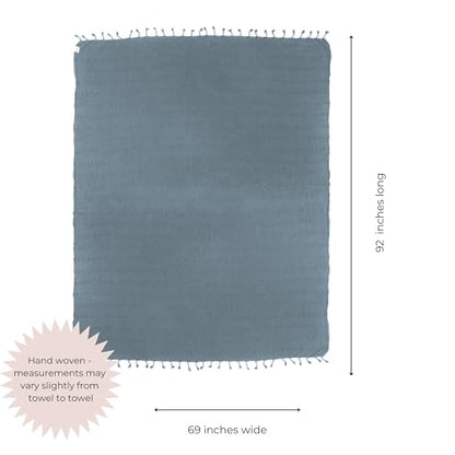 InfuseZen Large Stonewashed Organic Cotton Turkish Throw Blanket - Denim - color: Extra Large Denim (92" X 69")