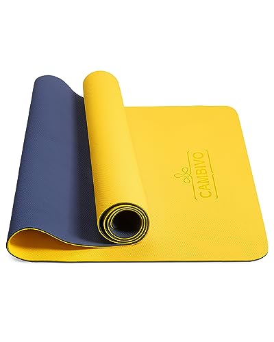 CAMBIVO Yoga Mat for Women Men Kids, 1/3 & 1/4 & 2/5 Inch Extra Thick Yoga Mat Non Slip, 72" x 24" TPE Yoga Mats, Workout Mat with Carrying Strap for Yoga, Pilates and Floor Exercises - color: Yellow+Blue, size: 72*24*0.24 inch