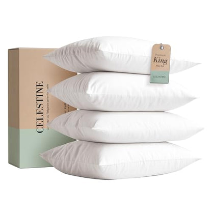 King Size Bed Pillows Set of 4 – Soft & Supportive Down Alternative Microfiber Filling, Plush White 36x20 Sleeping Pillows for Side and Back Sleepers, Breathable, Machine Washable