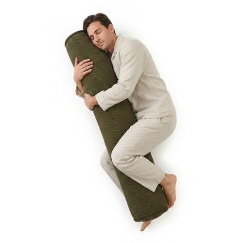 Body Pillow for Adults – Corduroy Long Round Bolster Pillow for Bed, Cuddle Pillow with Full Support for Side Sleepers & Restful Sleep,59 x 7.87 Inches,Martini 0live - color: Martini 0live, size: 59"x7.87"