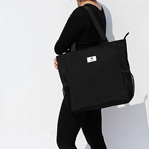 ESVAN Original Floral Water Resistant Large Tote Bag Shoulder Bag for Gym Beach Travel Daily Bags Upgraded - color: [S] Black