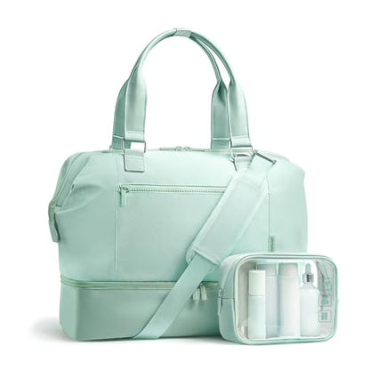 Travel Duffle Bag for Women, 40L Weekender Bags Airline Approved Carry On with Shoe Compartment & Waterproof Wet Pocket, Durable Nylon Weekender Overnight Bag for Travel, Gym, Business Trip, Green - color: Green
