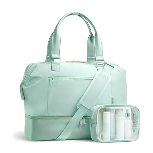 Travel Duffle Bag for Women, 40L Weekender Bags Airline Approved Carry On with Shoe Compartment & Waterproof Wet Pocket, Durable Nylon Weekender Overnight Bag for Travel, Gym, Business Trip, Green - color: Green