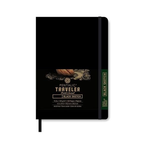 Pentalic Traveler Midnight Sketch Black Paper Journal, 160 Pages, Black (3" x 4") - size: 3-inch x 4-inch, Black