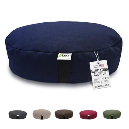 Bean Products Hemp Oval Zafu Meditation Cushion, Yoga Pillow - Blueberry | Heavy Weight Washable Hemp Cover - Buckwheat Hull Filled Inner liner - Zen Floor Sitting Cushion - 14"x18" - color: Hemp Blueberry, size: XL Oval - 14"x18"