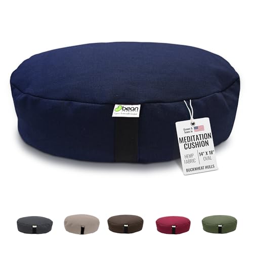 Bean Products Hemp Oval Zafu Meditation Cushion, Yoga Pillow - Blueberry | Heavy Weight Washable Hemp Cover - Buckwheat Hull Filled Inner liner - Zen Floor Sitting Cushion - 14"x18" - color: Hemp Blueberry, size: XL Oval - 14"x18"