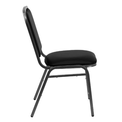 BizChair Stacking Banquet Chair in Black Vinyl - Silver Vein Frame