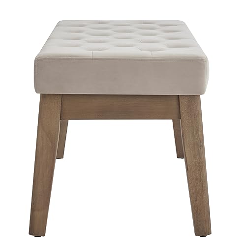 24KF Velvet Upholstered Buttons Tufted Entryway Bench with Solid Wood Leg,Bed Bench Ottoman with Padded Seat,5034-Taupe - color: Light Taupe, size: 15.5"D x 43"W x 17"H