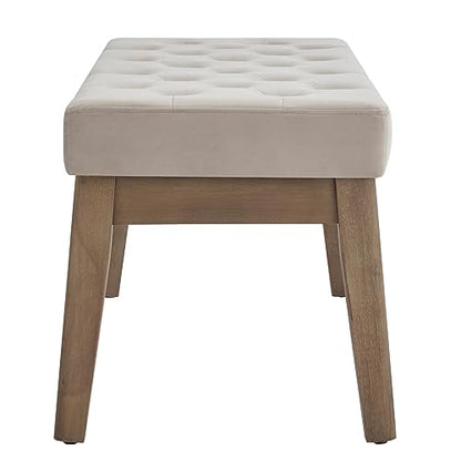 24KF Velvet Upholstered Buttons Tufted Entryway Bench with Solid Wood Leg,Bed Bench Ottoman with Padded Seat,5034-Taupe - color: Light Taupe, size: 15.5"D x 43"W x 17"H