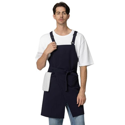 Unisex Waterproof Apron Restaurant Cooking Cafè Flower Shop Baking Kitchen Length Adjustable - color: Navy