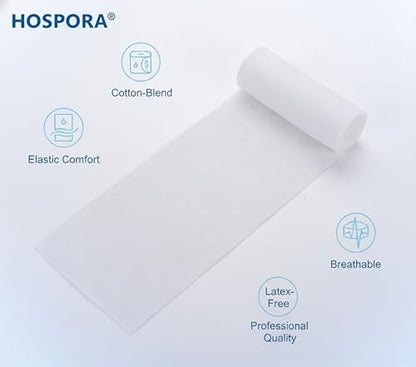 Hospora Medical Elastic Cotton Conforming Gauze Roll, 4 Inches, Individual Pack, First Aid Rolled Stretch Gauze, 24 Packs
