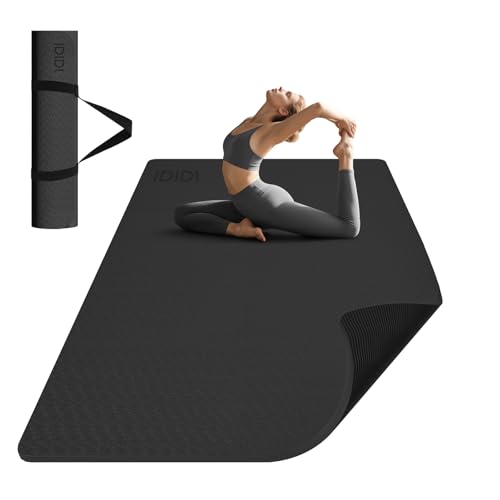 8mm & 10mm Thick Large Yoga Mat (6'x 4') - Extra Long and Wide Workout Mat for Men and Women, Non-Slip POE Fitness Mat, Eco-Friendly Exercise Mat for Home Workouts, Ideal for Yoga and Pilates - color: Black, size: 10mm