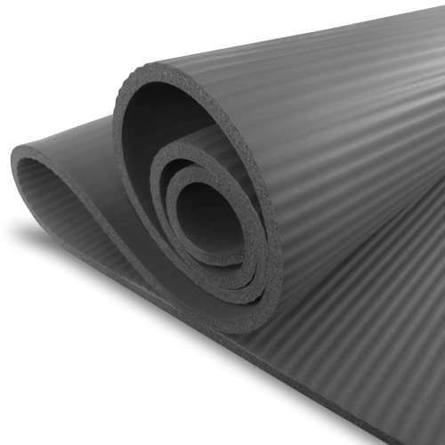 YAMAZEN 72"X24" Extra Thickness Yoga Workout Mat for Home Gym Exercise | All Purpose Mat with Strap | 10mm(2/5") / 15mm(3/5") Thickness - color: Gray