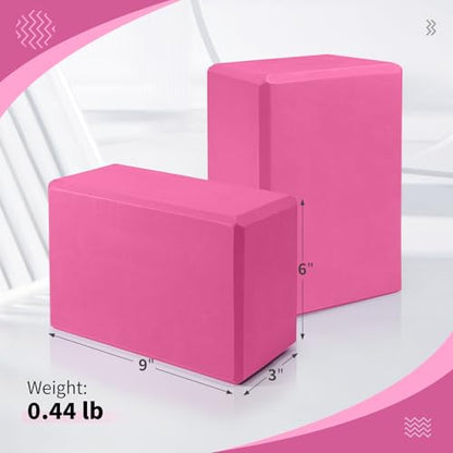 Yoga Blocks 2 Pack, 9"x6"x3" High-Density EVA Foam Yoga Block, Non-Slip Yoga Blocks for Yoga, Pilates Meditation, Stretching and Toning, Supportive, Latex-Free - color: Magenta