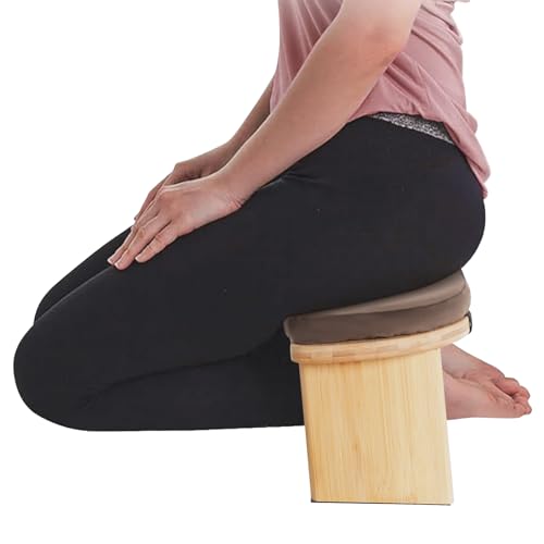 Bamboo Meditation Bench Folding Velvet Yoga Bench Prayer Bench for Kneeling at Home Meditation Seat Prayer Kneelers for Praying, 396.83lbs Load Capacity (Wood) - color: Wood