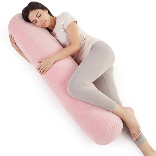 Chunful Body Pink Pillow for Adults 47" x 7.87" Long Lumbar Bolster Pillow with Removable Flannel Cover Pink Round Body Roll Cylinder Cushion for Bed Sofa Sleeping Lumbar Support