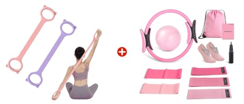 2 Packs Figure 8 Resistance Bands + 9Pcs Home Pilates Kit