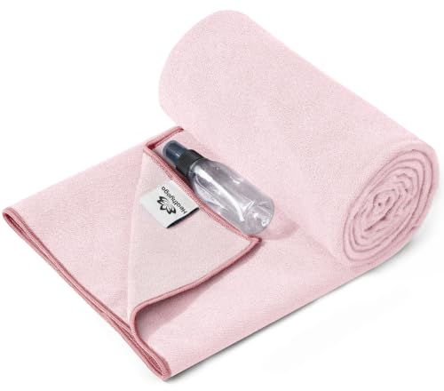 Heathyoga Yoga Mat Towel Non Slip for Hot Yoga Towel with Silicone Grip & Free Spray Bottle, 72"X26" Extra Large Microfiber Yoga Towel for Bikram, Pilates, Fitness - color: Pink