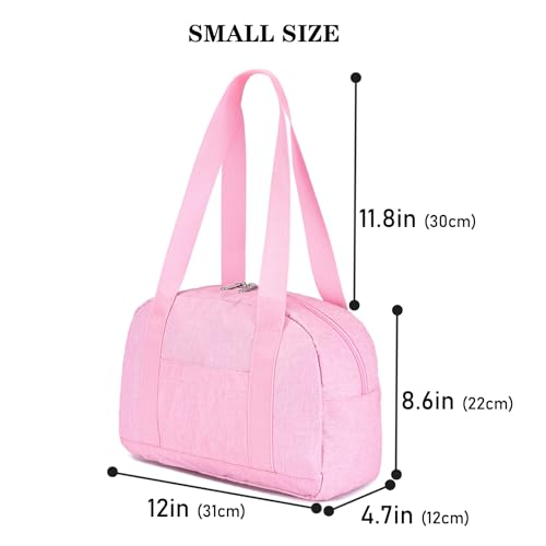 Mini Gym Bag for Women Girl 12 inch Small Gym Tote Lightweight Carry On Bag - color: Pink