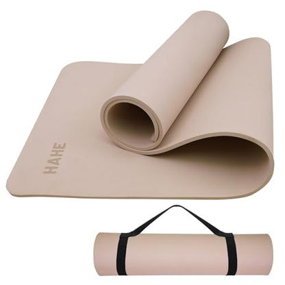 HAHE Yoga Mat Thick (8MM,1/3"), Eco-Friendly POE Non Slip Yoga Mat, High Rebound & Shock Absorption, Anti-Tear & Sweat-Resistant for Yoga, Fitness, Home, Workouts, Large Pilates Mats 72"x24" with Carrying Strap - color: Milk-Coffee