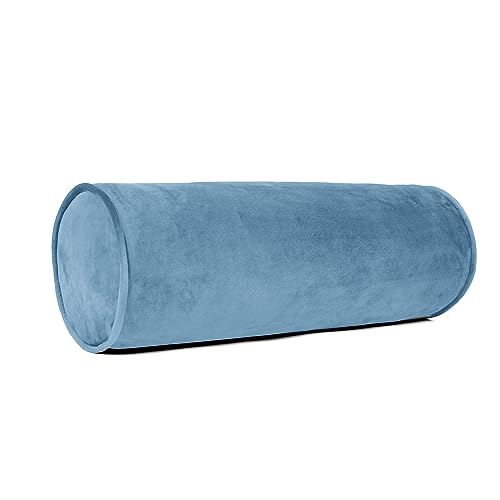Sherry Kline Velvet Set of 2 Neck Bolster Pillow, Made with Plush Velvet, Cylinder Pillows, for Couch & Bed, Decorative Round Throw Pillow, Back & Neck Support (Set of 2, Bluestone) - color: Bluestone