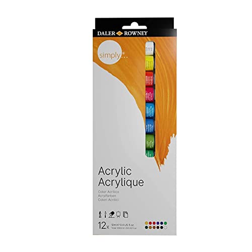 Daler Rowney Simply Acrylic Paint Set - 12 Acrylic Paint Tubes for Student Artists of all Ages - Vibrant Smooth Acrylic Paint Colors - 12ml Acrylic Paints for Canvas Paper and More - style: 12 Pack