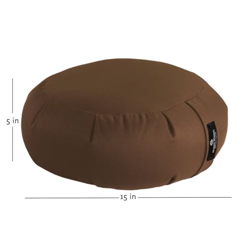 Hugger Mugger Zafu Meditation Cushion - Support in Cross-Legged Sitting, Buckwheat Filled, Durable Fabric, Convenient Handle, Handmade in USA - color: Brown