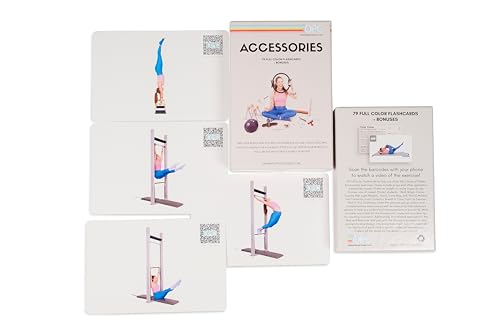 OnlinePilatesClasses Pilates Accessories Flashcards, 79 All-Levels Illustrated Cards Deck Set, Low Impact Home Fitness Workouts Guide with Postures & Routines, Workout Planner with Tips and Videos - color: Accessories Deck 79 Cards