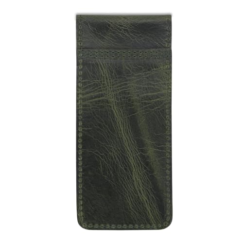 Leather Pen Case - Handmade Full Grain Fountain Pen Organizer - Multi Pen Holder Sleeve Green - color: Green