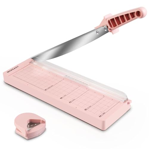 MAKEASY Paper Cutter 12 Inch, Guillotine Paper Cutter with 8 Sheet Capacity, Heavy Duty Paper Cutter for Cardstock, Paper Trimmer for Crafting, Classroom and Office, Pink - color: Pink