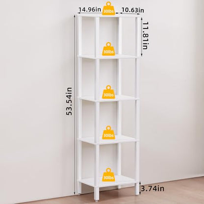YUFAM 5 Tier Tall Narrow Bookshelf, Skinny Bookcase, Wooden Shelf, White - color: White, size: 5-Tier