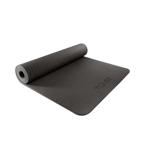 TONE Fitness Yoga Mat 1/4" Thick Non Slip Exercise & Pilates Mat for Home Workouts with Carrying Strap | Multiple Options - color: Black, style: Pyramid Pattern