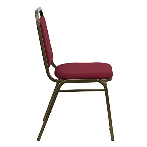 EMMA + OLIVER Burgundy Fabric Trapezoidal Back Stacking Banquet Chair - color: Burgundy Fabric/Gold Vein Frame