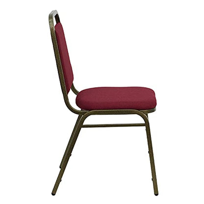 EMMA + OLIVER Burgundy Fabric Trapezoidal Back Stacking Banquet Chair - color: Burgundy Fabric/Gold Vein Frame