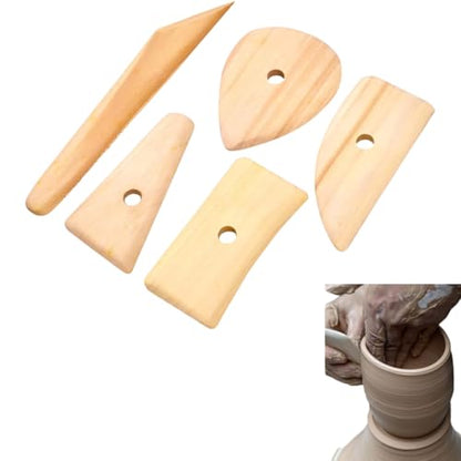 5Pcs Pottery Clay Tools Set, Wooden Ribs Scrapers for Ceramic Sculpting and Shaping