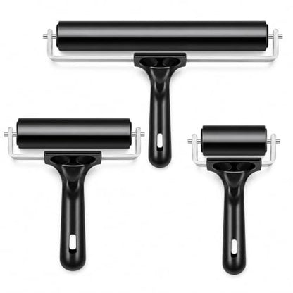 PhotonOcean 3-Pack Rubber Brayer Rollers for Crafting, Printmaking | Hard rubber craft rollers (2.4", 4", 7.9") for gluing, stamping, wallpaper and vinyl application.