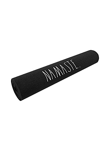 Rae Dunn Yoga Mat - High Density Foam Exercise and Fitness Mat for Workout or Stretching - Dual Sided Non Slip Cushion Grip - Portable, Travel Friendly - Use at Home, Gym, Yoga Studio, Pilates - color: Black “Namaste”